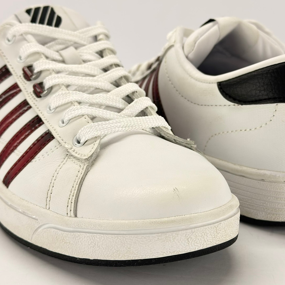 K-Swiss Women 9.5 Hoke CMF Leather Sneakers White Red Stripes 93615-199-M Low - Picture 9 of 12